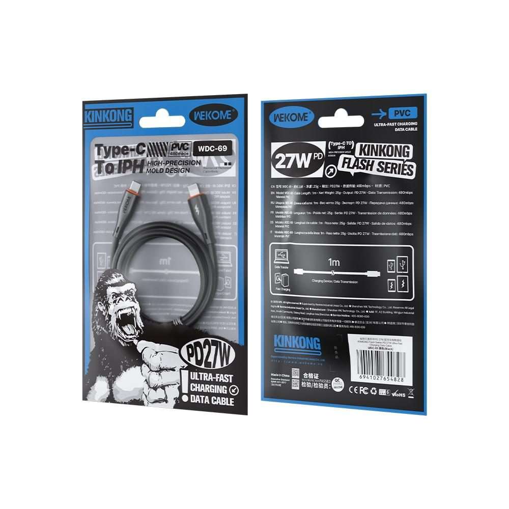 WK WDC-69 Kinkong Flash Series 1m PD27W PVC Fast Charging Data Cable, Interface:Type-C ... (Black)