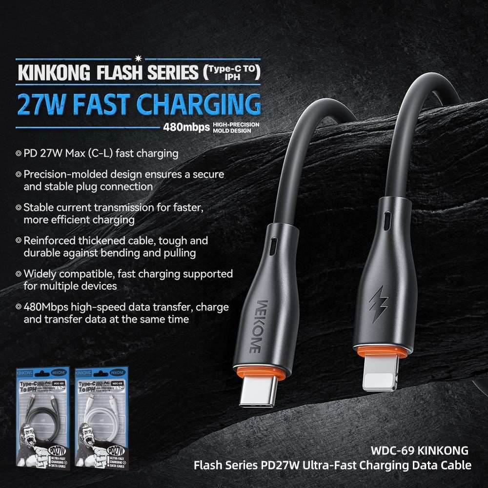 WK WDC-69 Kinkong Flash Series 1m PD27W PVC Fast Charging Data Cable, Interface:Type-C ... (White)