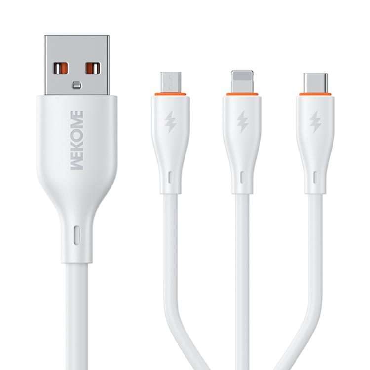 WK WDC-79 3 in 1 Kinkong Flash Series 1.2m 66W PVC Fast Charging Data Cable, Interface ... (White)