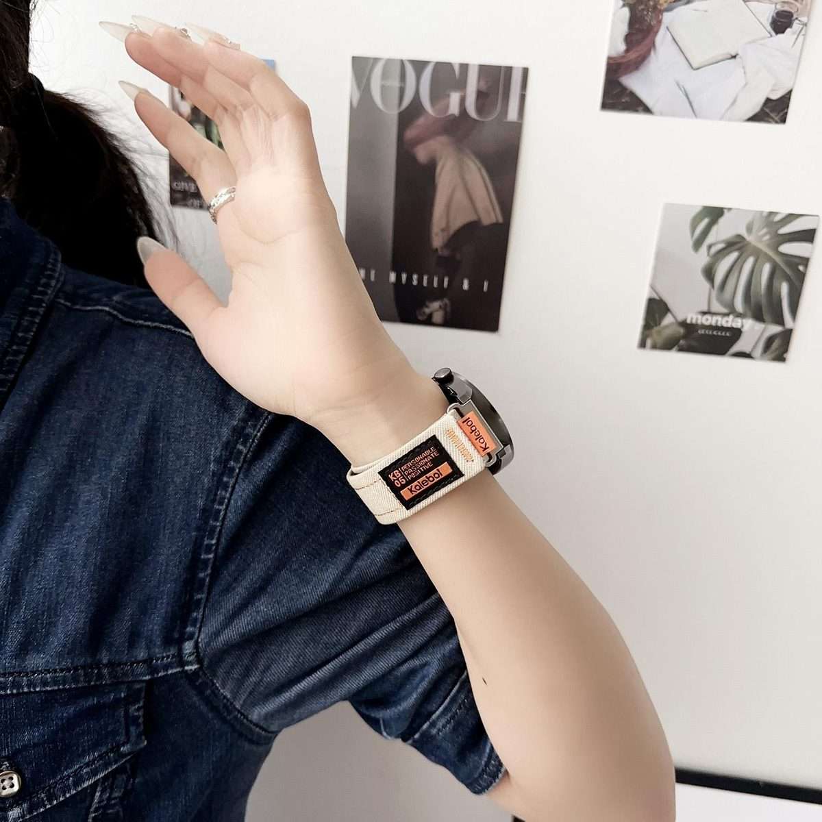 Kalebol 18mm Universal Nylon Loop Fastener Denim Watch Band(Black)