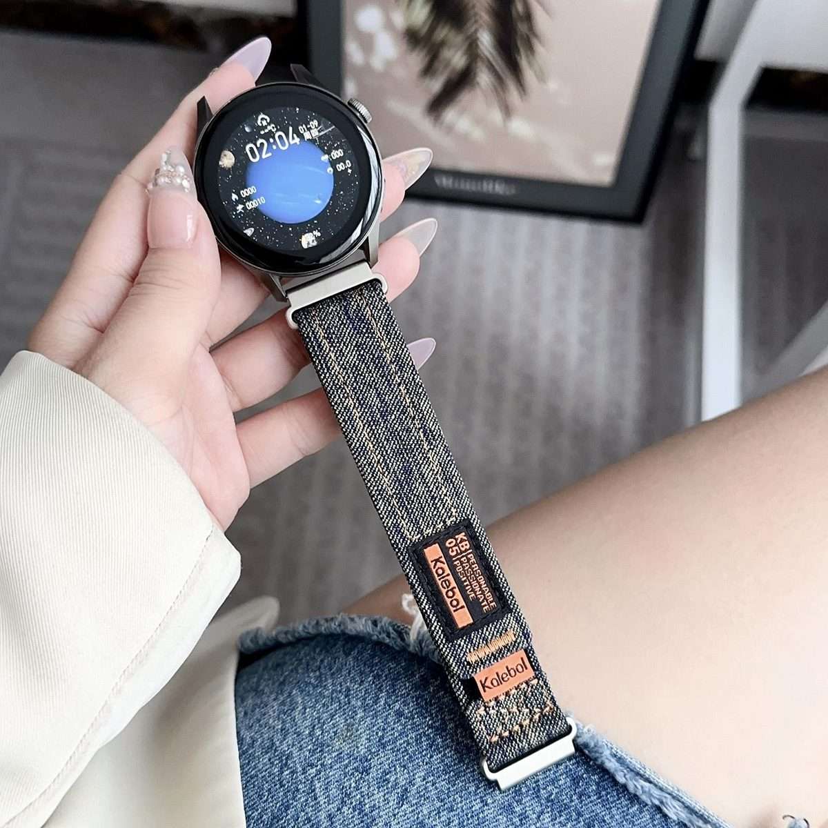 Kalebol 18mm Universal Nylon Loop Fastener Denim Watch Band(Cement Yellow)