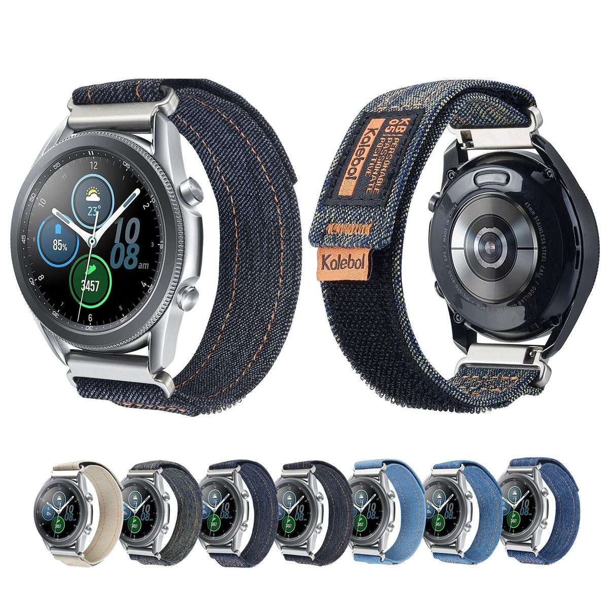 Kalebol 18mm Universal Nylon Loop Fastener Denim Watch Band(Dark Grey)