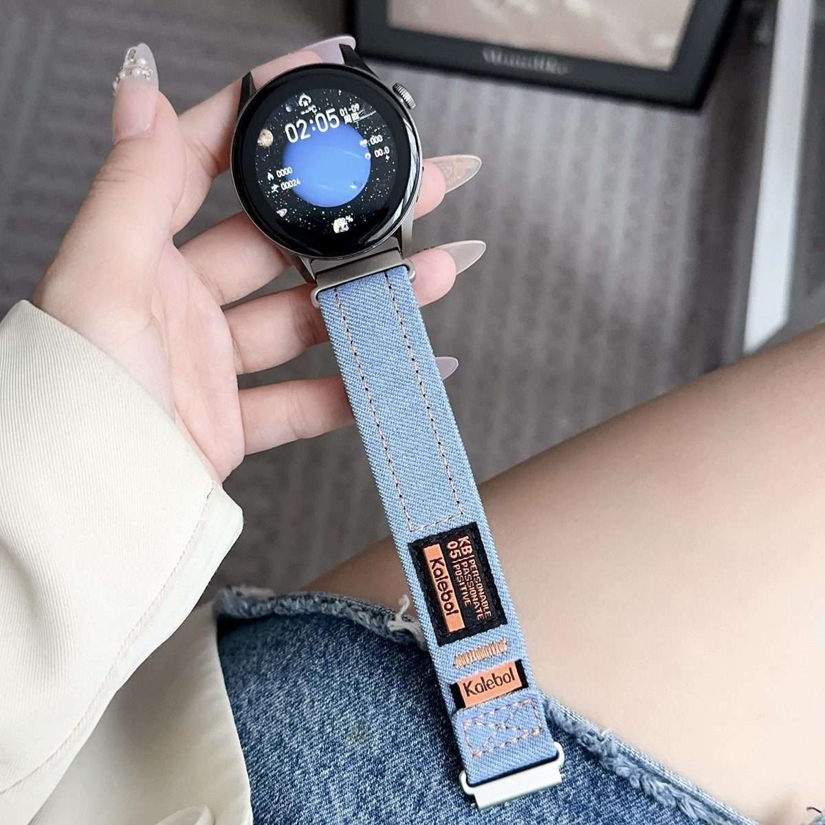 Kalebol 18mm Universal Nylon Loop Fastener Denim Watch Band(Light Blue)
