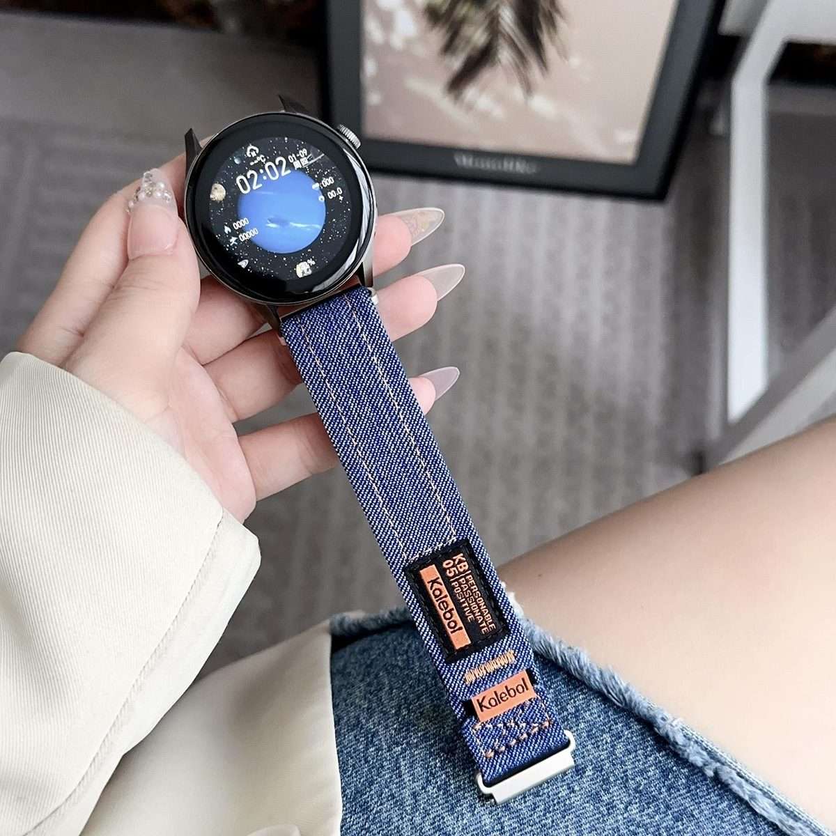 Kalebol 18mm Universal Nylon Loop Fastener Denim Watch Band(Navy Blue)