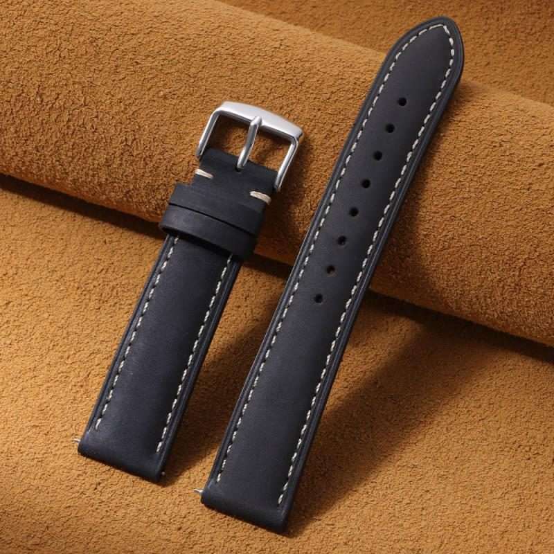 22mm xDfind Retro Crazy Horse Texture Leather Watch Band(Black)