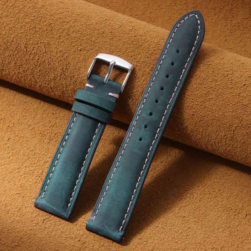 22mm xDfind Retro Crazy Horse Texture Leather Watch Band(Blue)