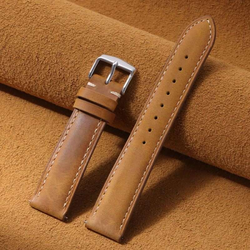 22mm xDfind Retro Crazy Horse Texture Leather Watch Band(Yellow Brown)
