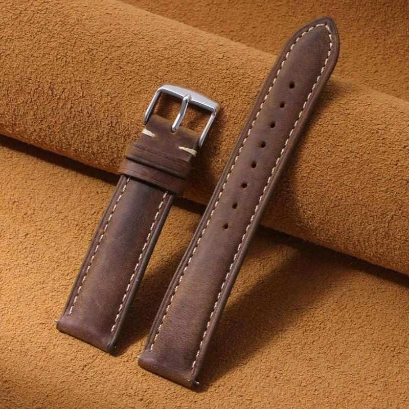 22mm xDfind Retro Crazy Horse Texture Leather Watch Band(Dark Brown)