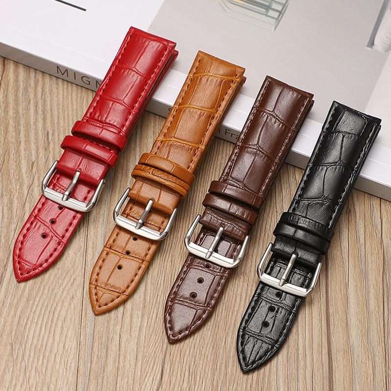 22mm xDfind Bamboo Texture Pin Buckle Leather Watch Band(Red)