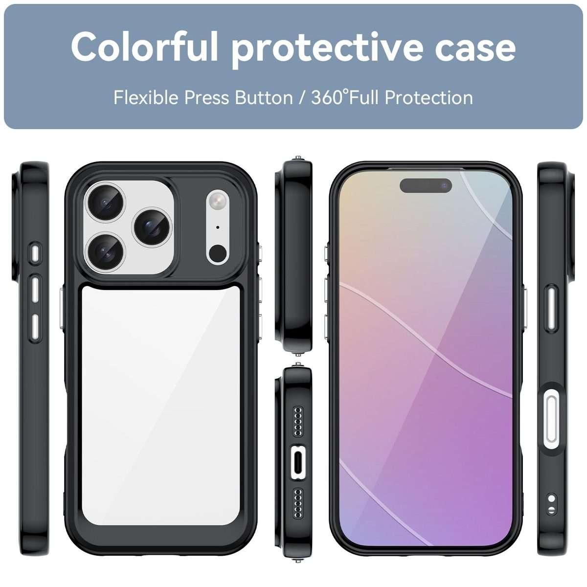 For iPhone 17 Pro Colorful Series Acrylic + TPU Phone Case(Black)