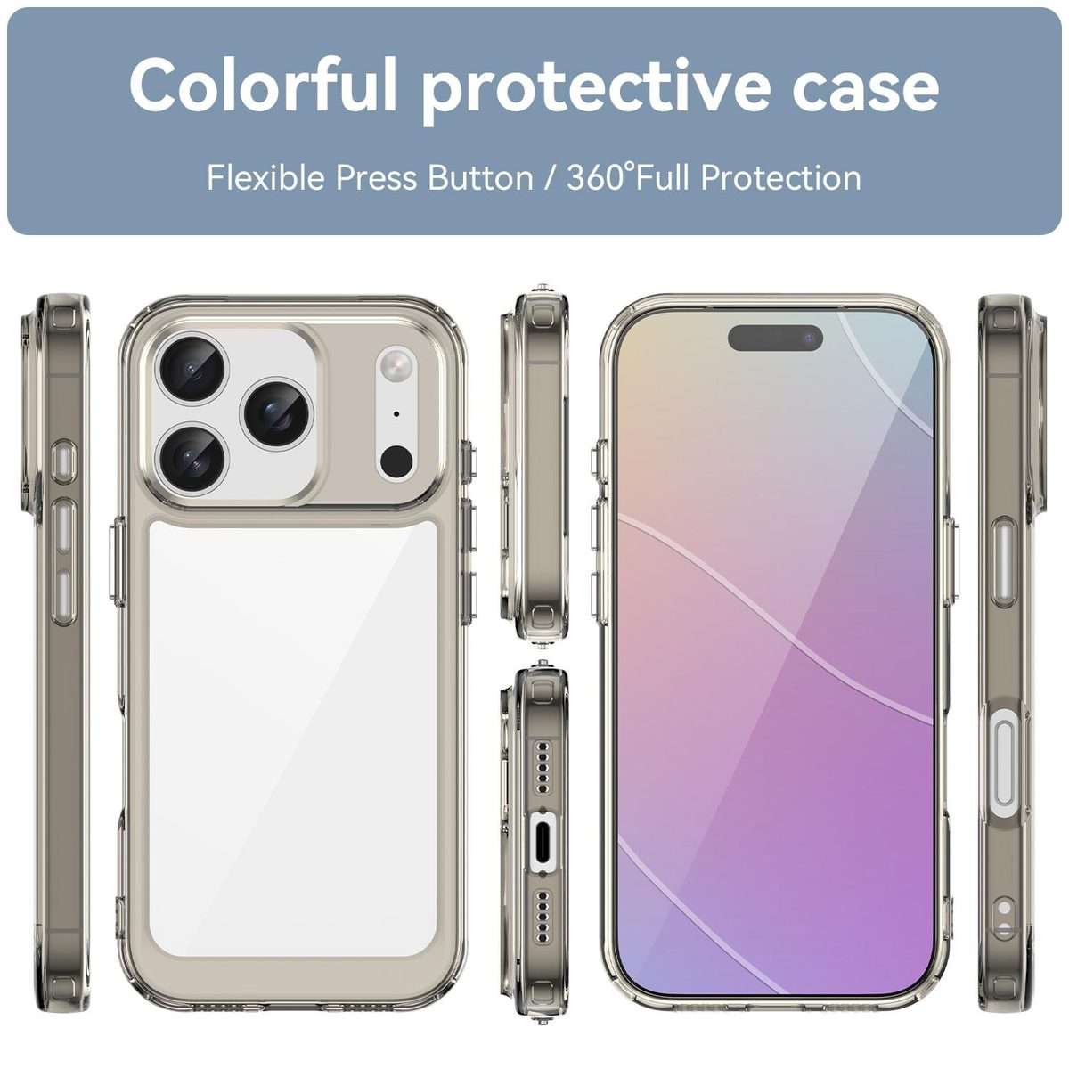 For iPhone 17 Pro Colorful Series Acrylic + TPU Phone Case(Transparent Grey)