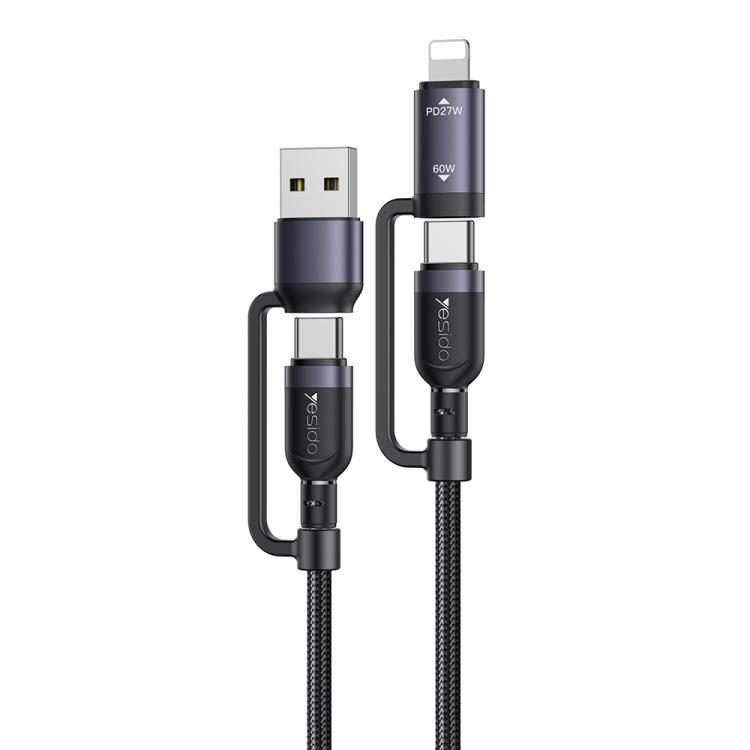 Yesido CA200 1.2m 60W USB / Type-C to Type-C / 8 Pin Fast Charging Data Cable(Black)