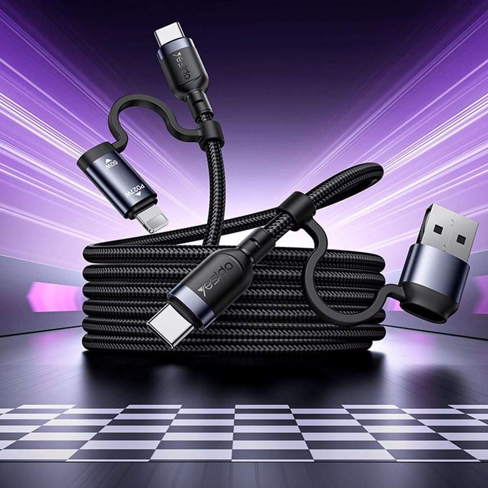Yesido CA200 1.2m 60W USB / Type-C to Type-C / 8 Pin Fast Charging Data Cable(Black)