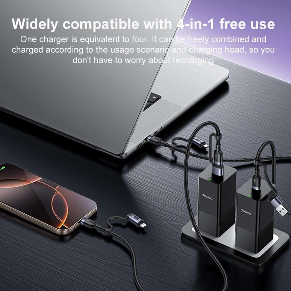 Yesido CA200 1.2m 60W USB / Type-C to Type-C / 8 Pin Fast Charging Data Cable(Black)