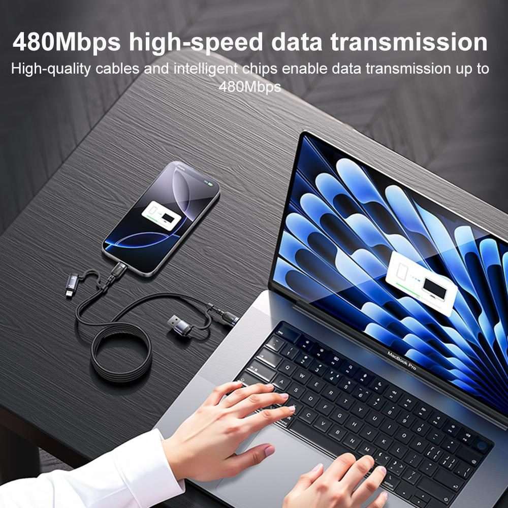 Yesido CA200 1.2m 60W USB / Type-C to Type-C / 8 Pin Fast Charging Data Cable(Black)