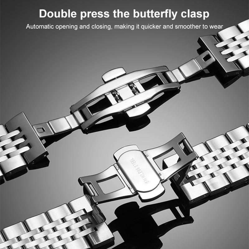 22mm xDfind Seven-bead Solid Stainless Steel Watch Band(Silver Gold)