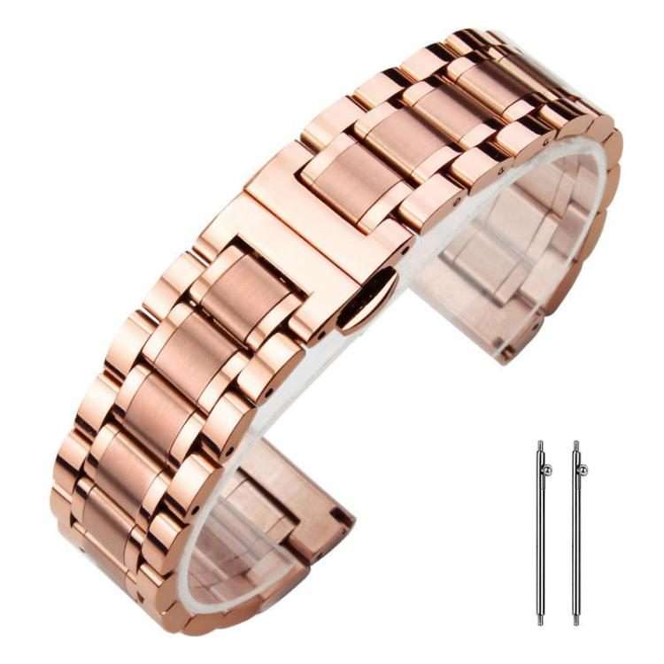 20mm xDfind Five-bead Solid Stainless Steel Butterfly Buckle Watch Band(Rose Gold)