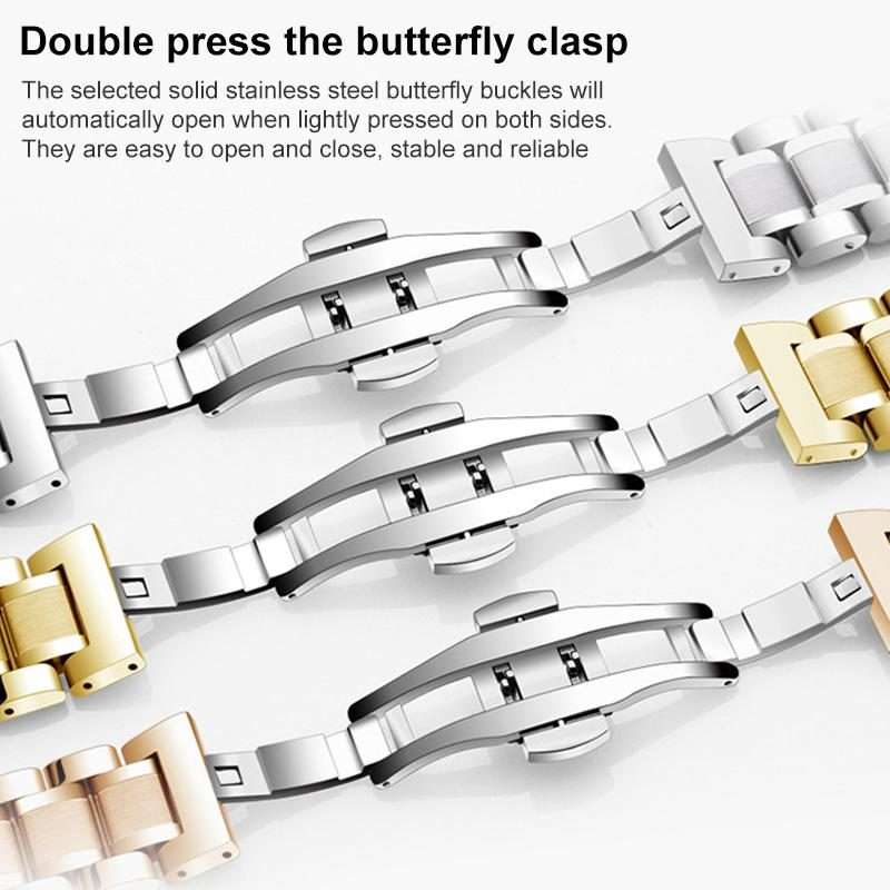 20mm xDfind Five-bead Solid Stainless Steel Butterfly Buckle Watch Band(Silver)