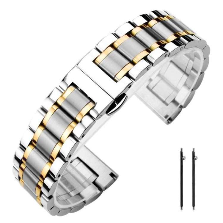 22mm xDfind Five-bead Solid Stainless Steel Butterfly Buckle Watch Band(Silver Gold)