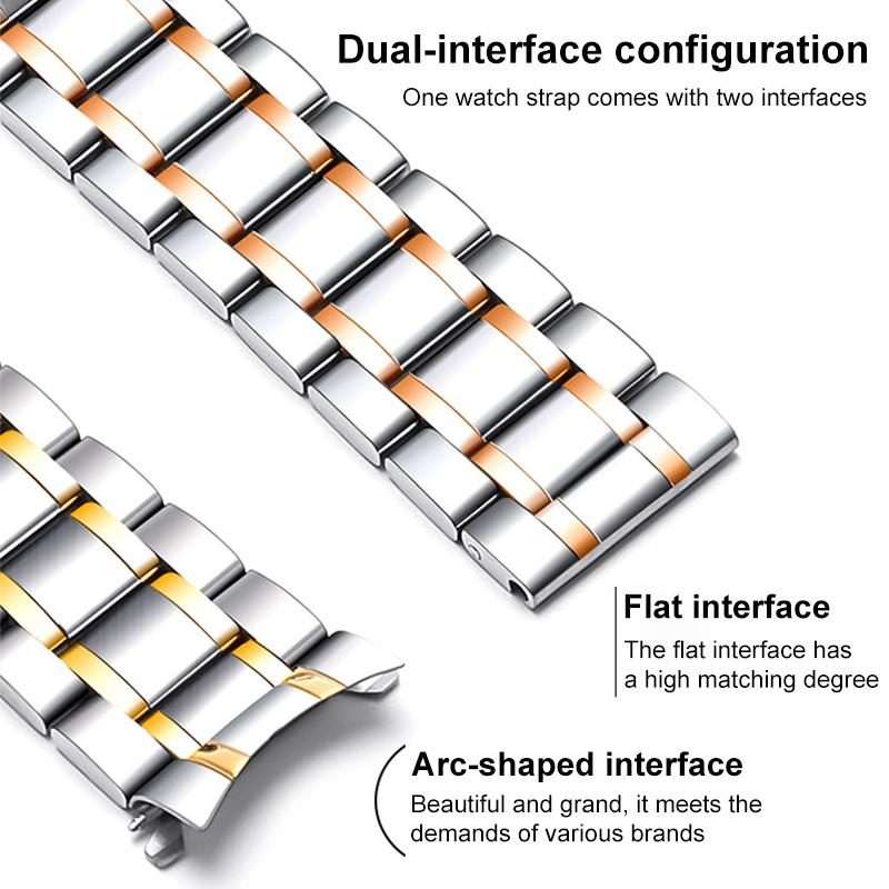 22mm xDfind Five-bead Solid Stainless Steel Butterfly Buckle Watch Band(Silver Gold)
