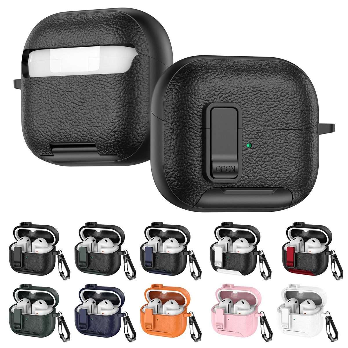 For Samsung Galaxy Buds3 / Buds3 Pro Leather Texture Wireless Earphones Case with Hook ... (White)