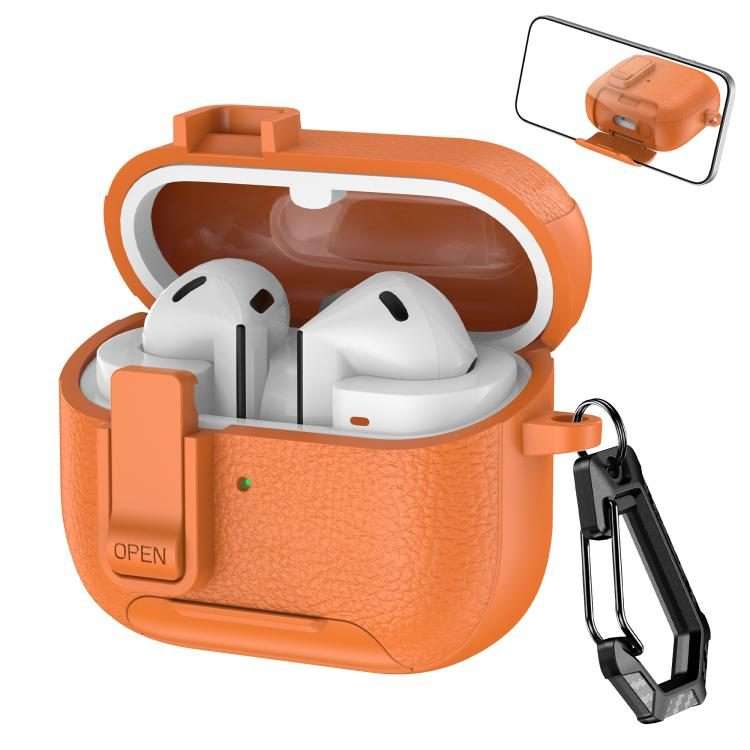 For Samsung Galaxy Buds3 / Buds3 Pro Leather Texture Wireless Earphones Case with Hoo ... (Orange)