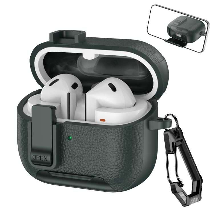For Samsung Galaxy Buds3 / Buds3 Pro Leather Texture Wireless Earphones Case with ... (Army Green)