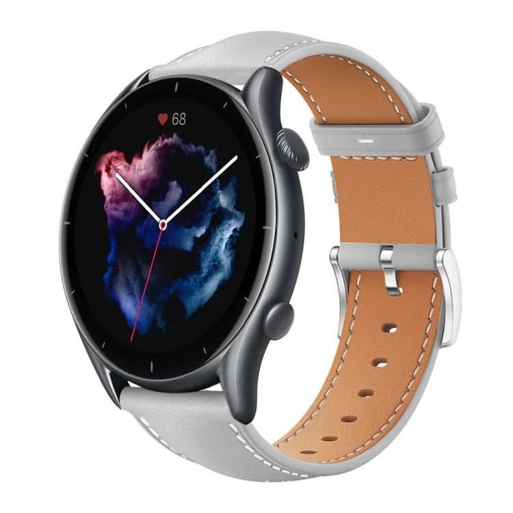 22mm For Amazfit GTR 4/3/3 Pro/Bip6/Bip5 xDfind Flat Head Black Shark Fine Grain Leathe ... (Grey)