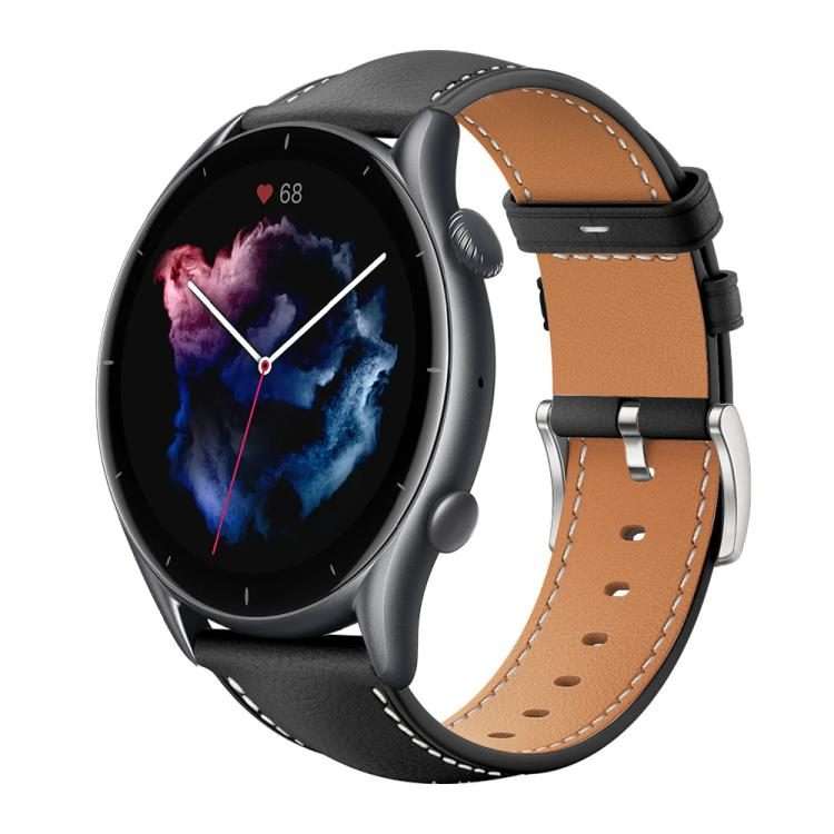 22mm For Amazfit GTR 4/3/3 Pro/Bip6/Bip5 xDfind Flat Head Black Shark Fine Grain Leath ... (Black)