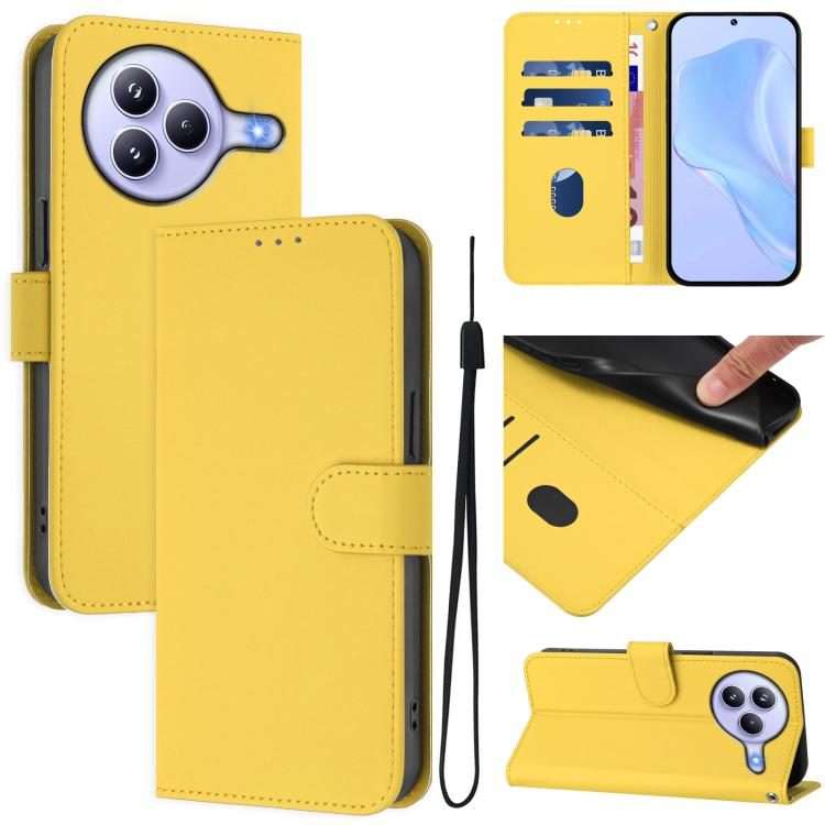 For Xiaomi Civi 5 Pro 5G Skin Feel Solid Color Leather Phone Case with Lanyard(Lemon Yellow)