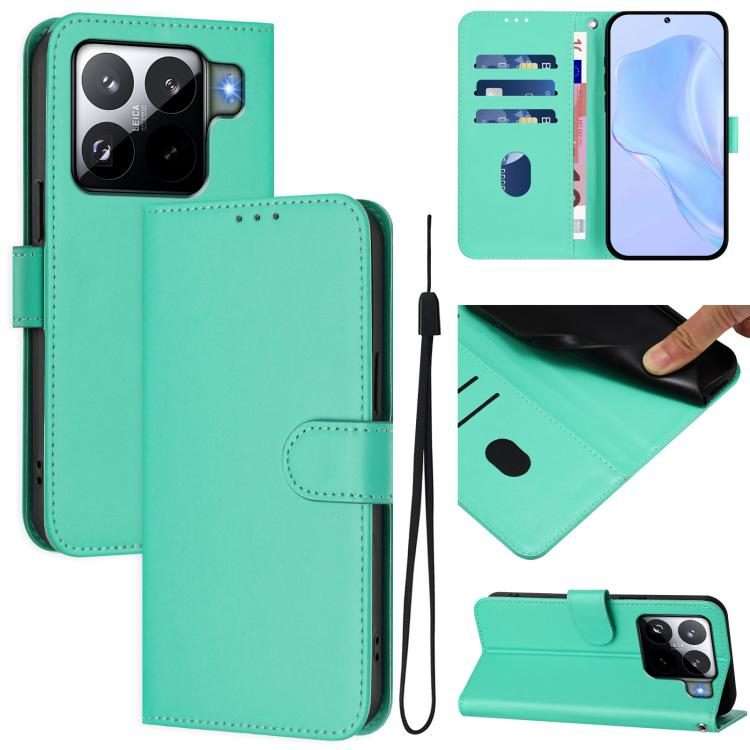 For Xiaomi 15S Pro 5G Skin Feel Solid Color Leather Phone Case with Lanyard(Green)