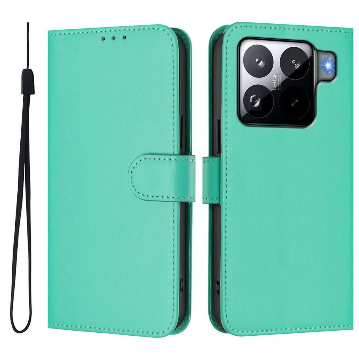 For Xiaomi 15S Pro 5G Skin Feel Solid Color Leather Phone Case with Lanyard(Green)