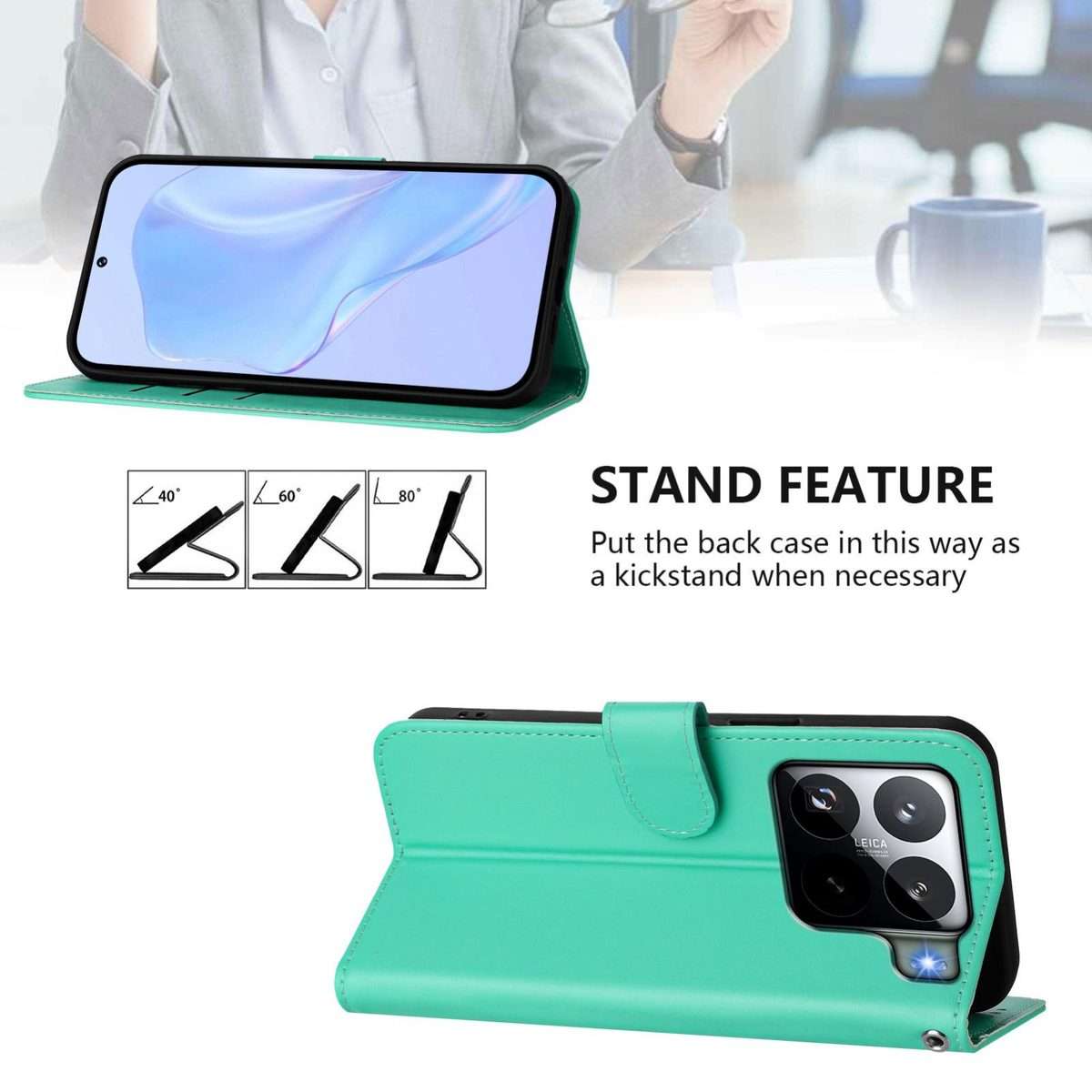 For Xiaomi 15S Pro 5G Skin Feel Solid Color Leather Phone Case with Lanyard(Green)
