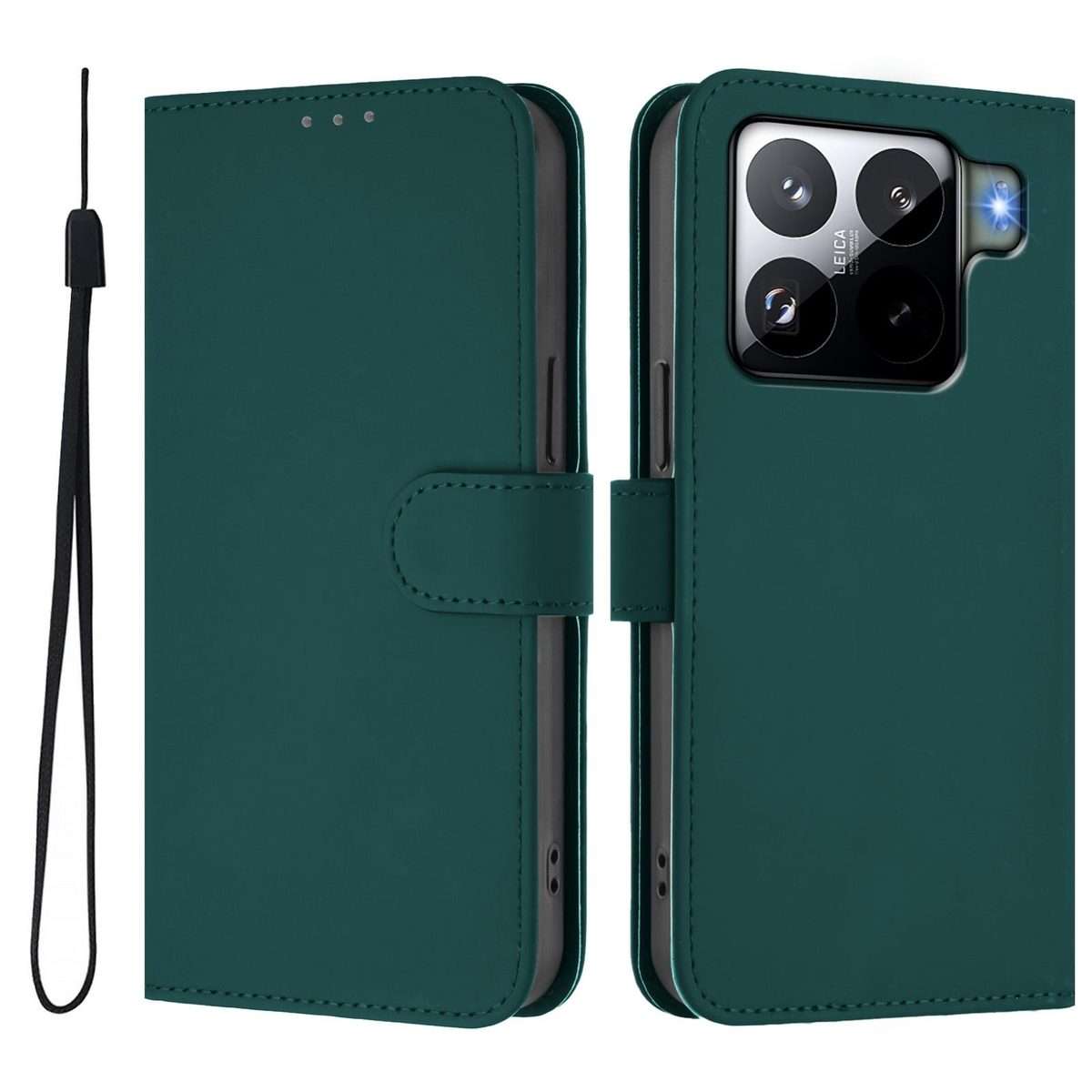 For Xiaomi 15S Pro 5G Skin Feel Solid Color Leather Phone Case with Lanyard(Dark Green)