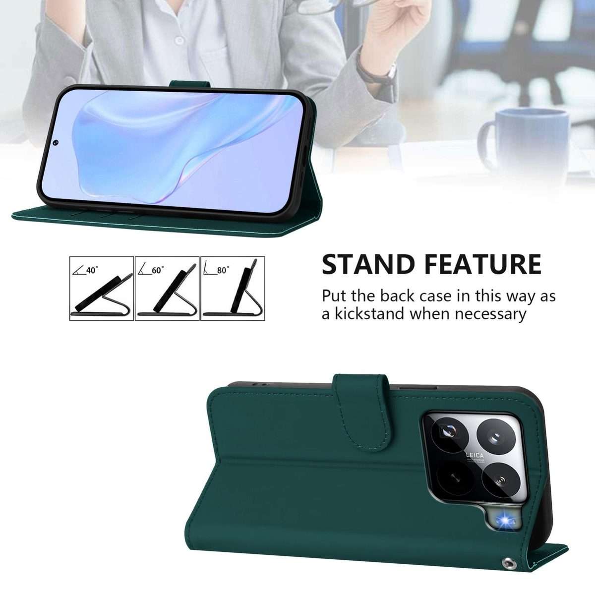 For Xiaomi 15S Pro 5G Skin Feel Solid Color Leather Phone Case with Lanyard(Dark Green)