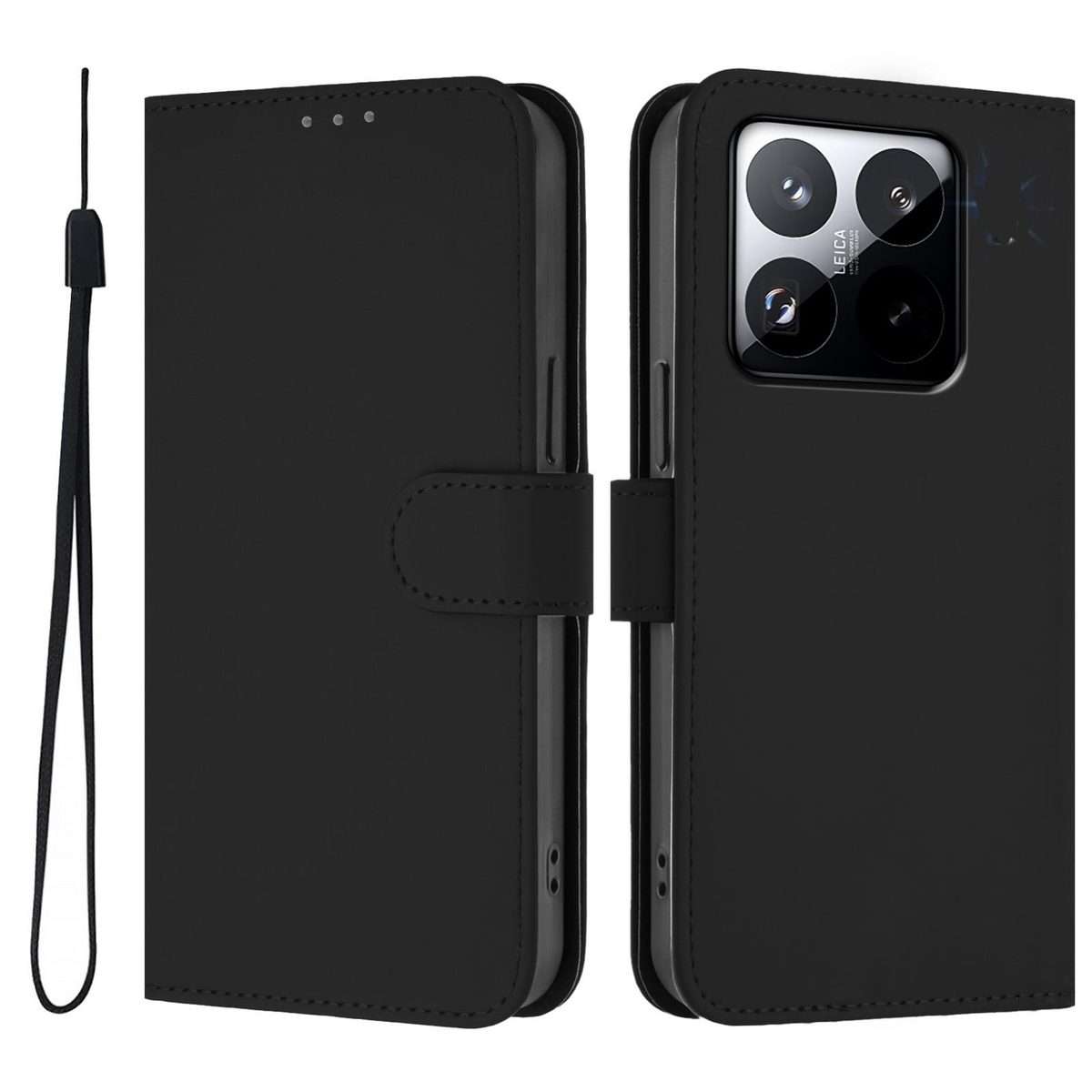 For Xiaomi 15T 5G Skin Feel Solid Color Leather Phone Case with Lanyard(Black)