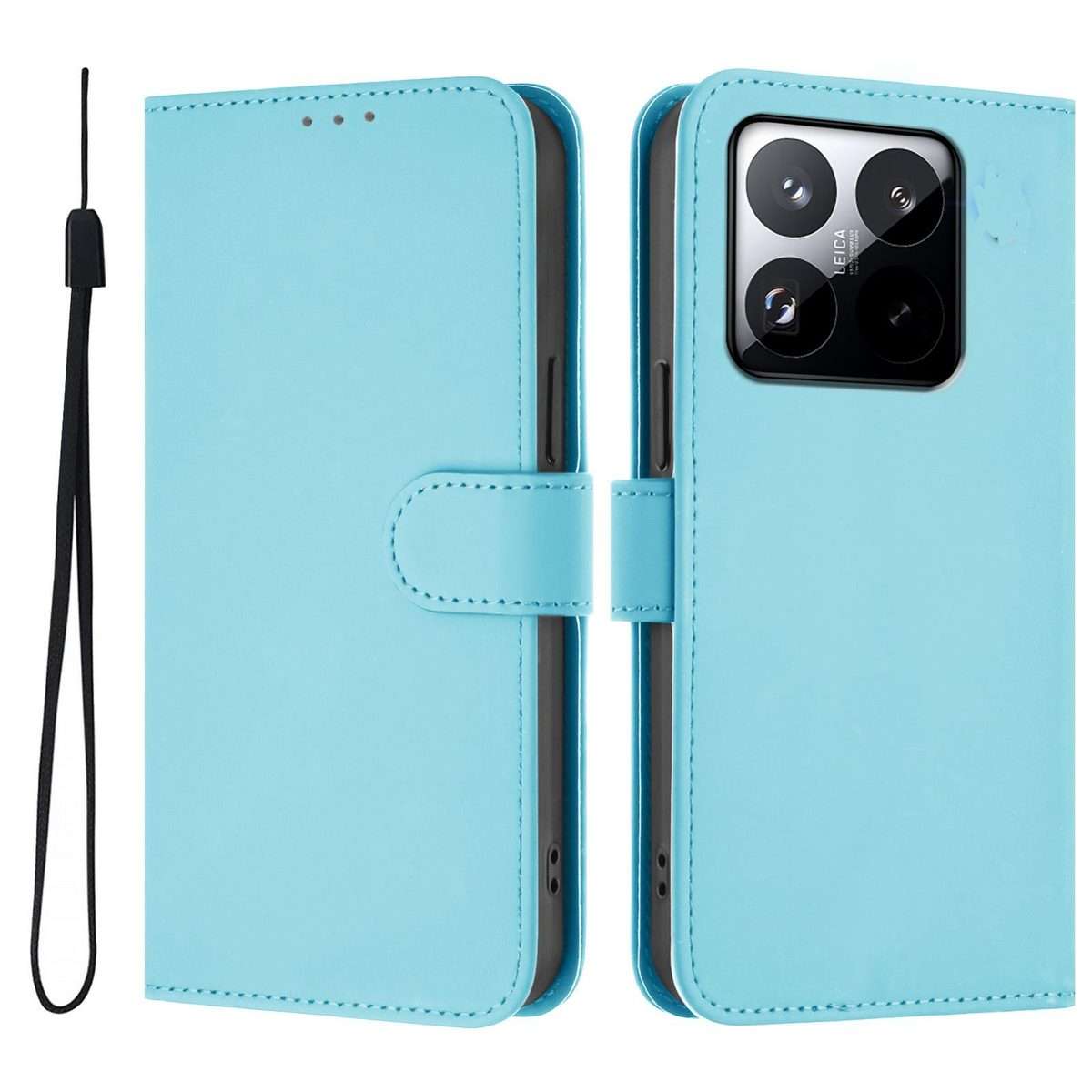 For Xiaomi 15T 5G Skin Feel Solid Color Leather Phone Case with Lanyard(Sky Blue)
