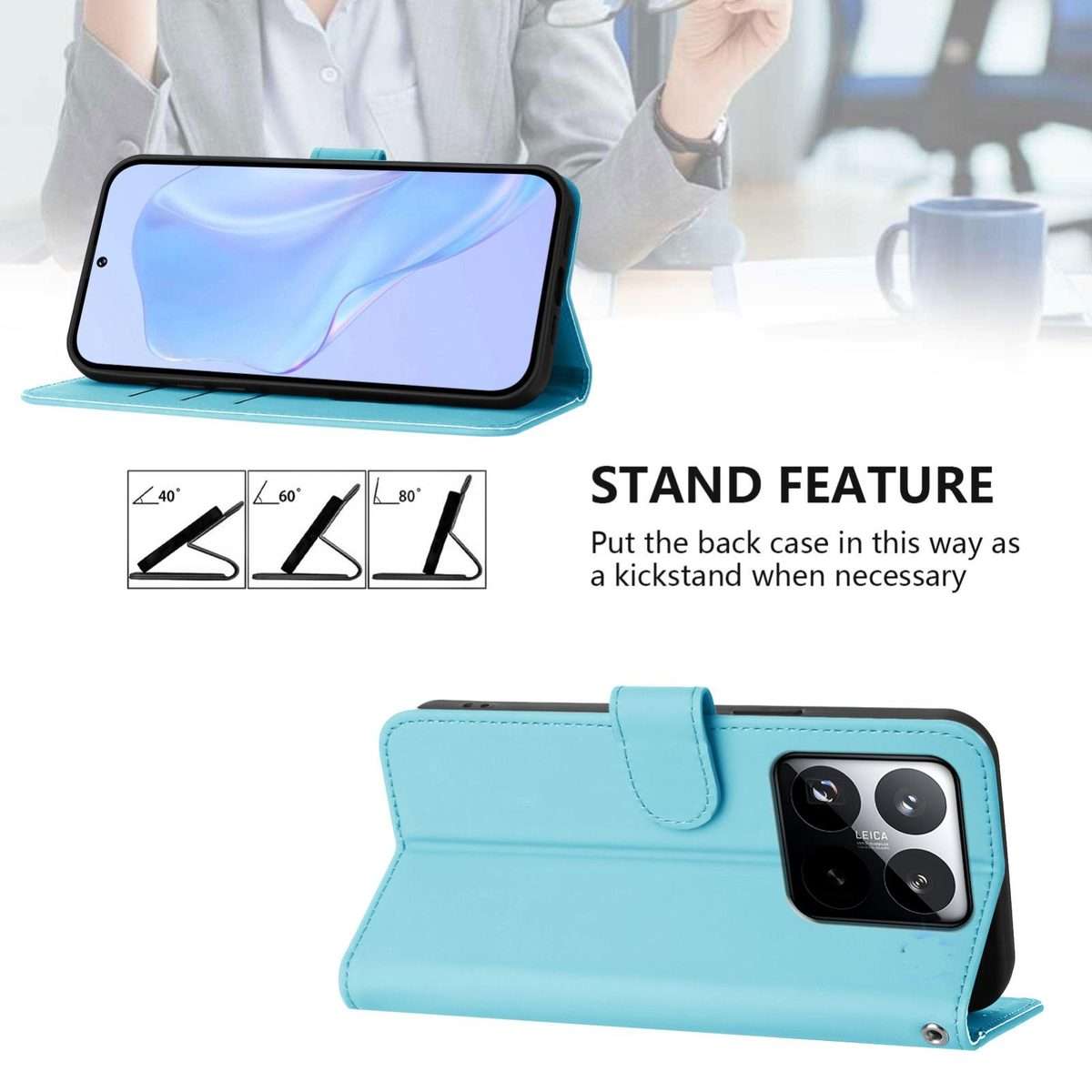 For Xiaomi 15T 5G Skin Feel Solid Color Leather Phone Case with Lanyard(Sky Blue)