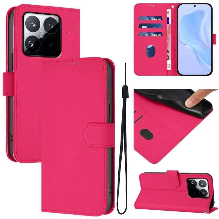 For Xiaomi 15T 5G Skin Feel Solid Color Leather Phone Case with Lanyard(Rose Red)