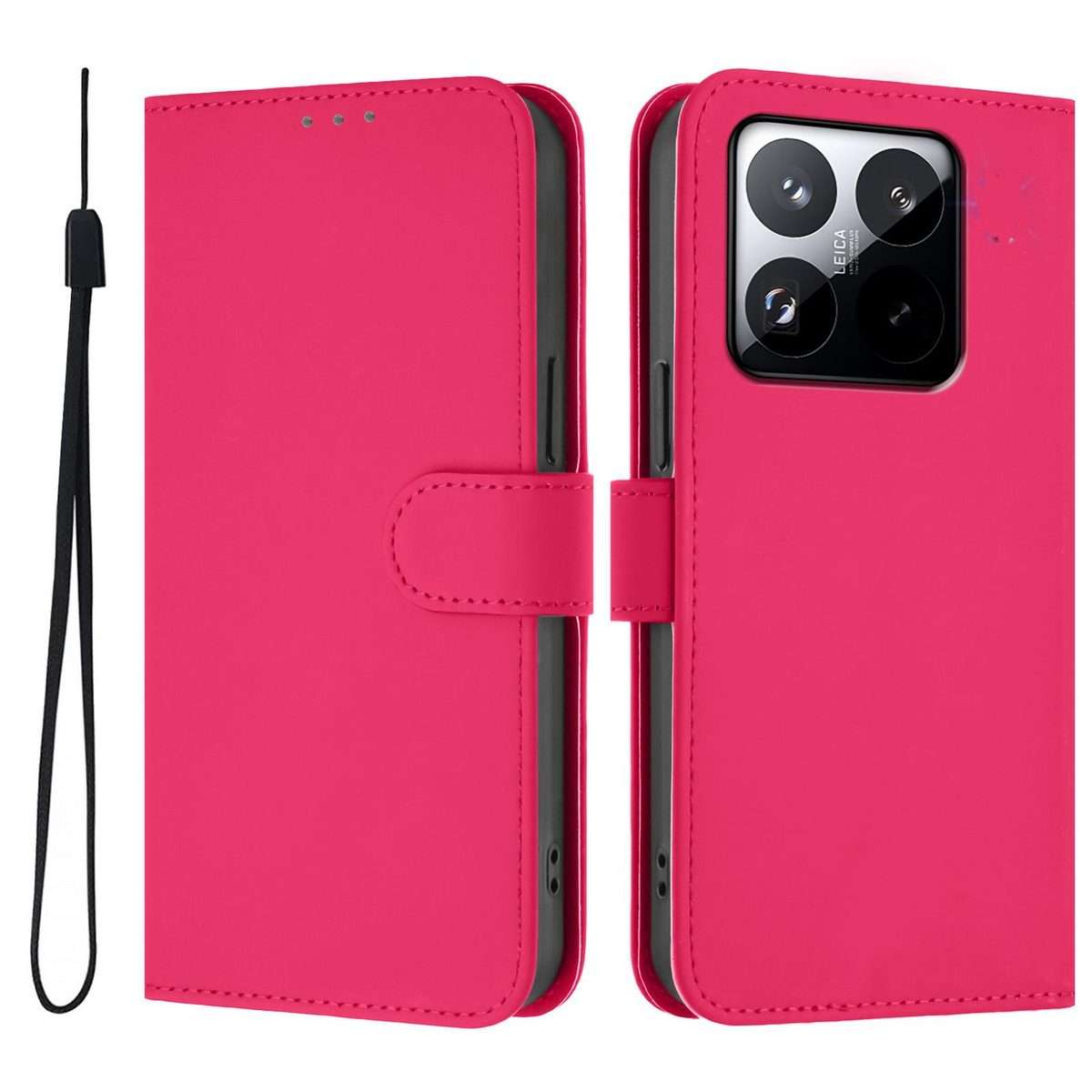 For Xiaomi 15T 5G Skin Feel Solid Color Leather Phone Case with Lanyard(Rose Red)