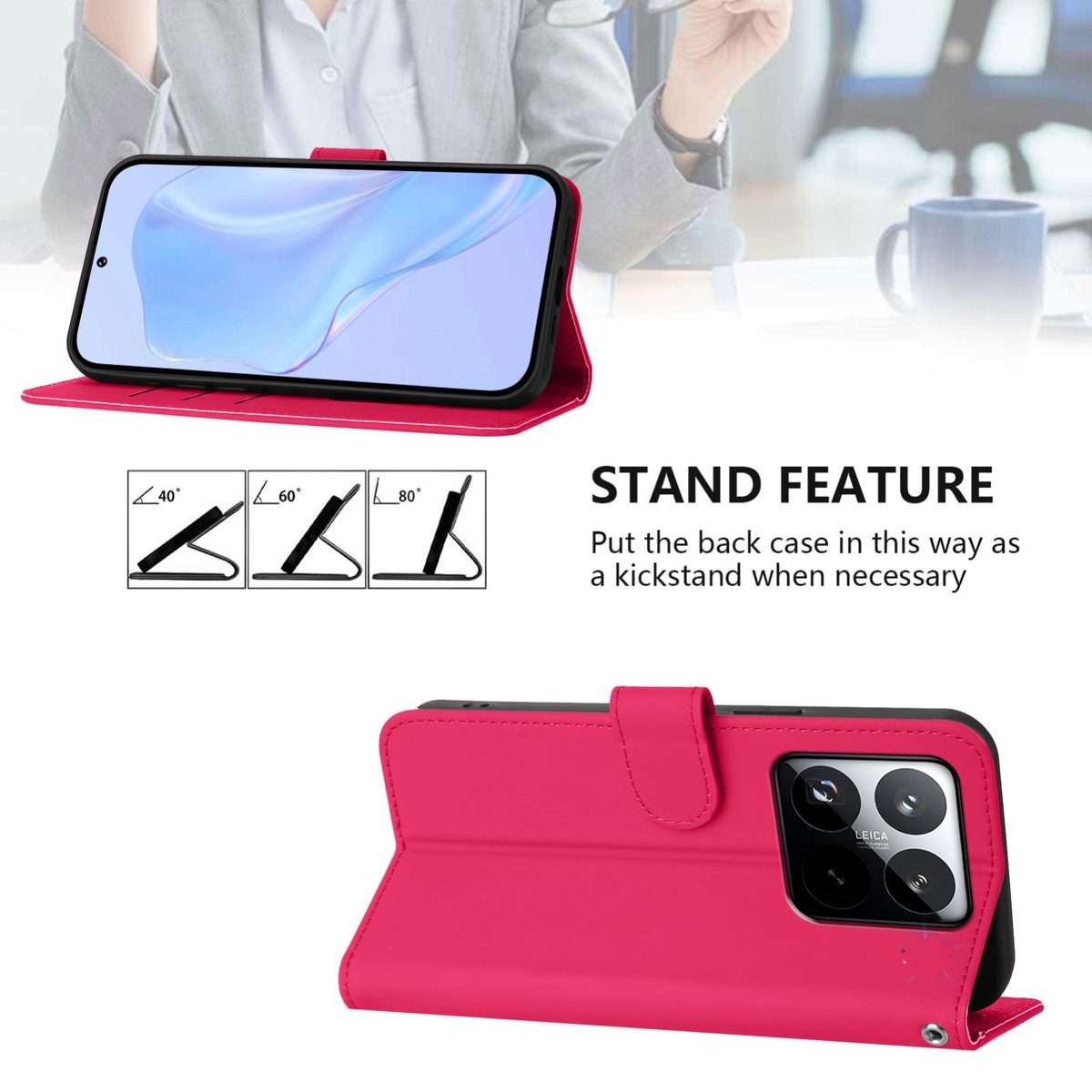 For Xiaomi 15T 5G Skin Feel Solid Color Leather Phone Case with Lanyard(Rose Red)