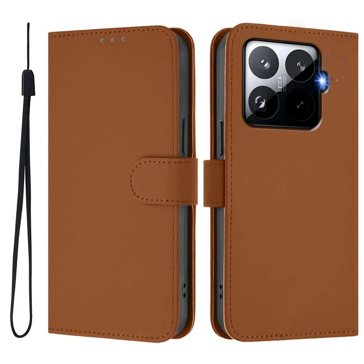 For Xiaomi 15T Pro 5G Skin Feel Solid Color Leather Phone Case with Lanyard(Brown)
