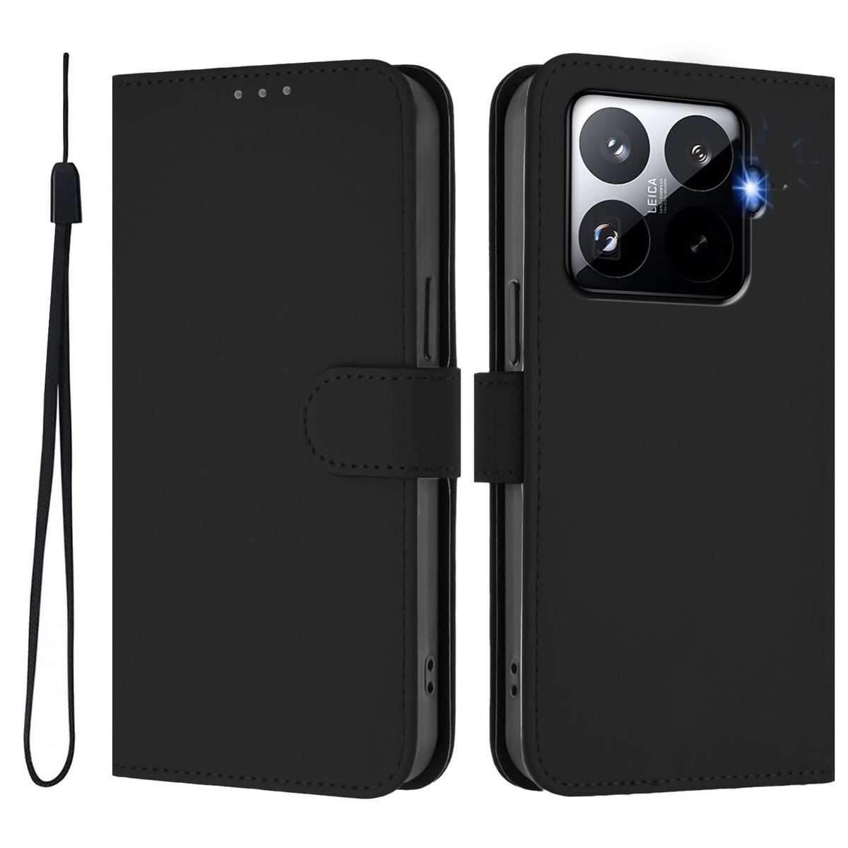 For Xiaomi 15T Pro 5G Skin Feel Solid Color Leather Phone Case with Lanyard(Black)