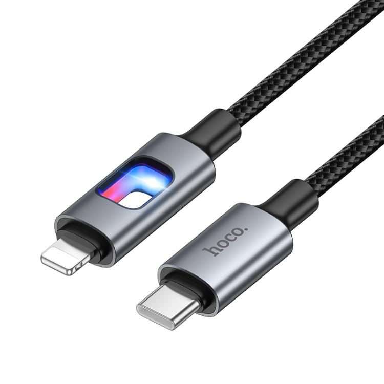 hoco U144 Colorful LED PD27W Type-C to 8 Pin Fast Charging Data Cable, Length: 1.2m(Black)