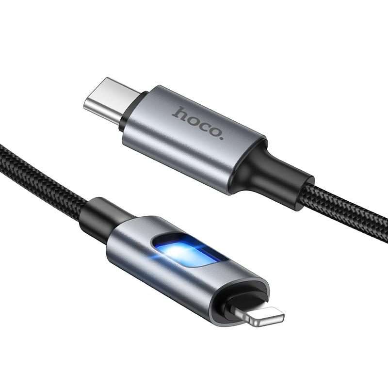 hoco U144 Colorful LED PD27W Type-C to 8 Pin Fast Charging Data Cable, Length: 1.2m(Black)