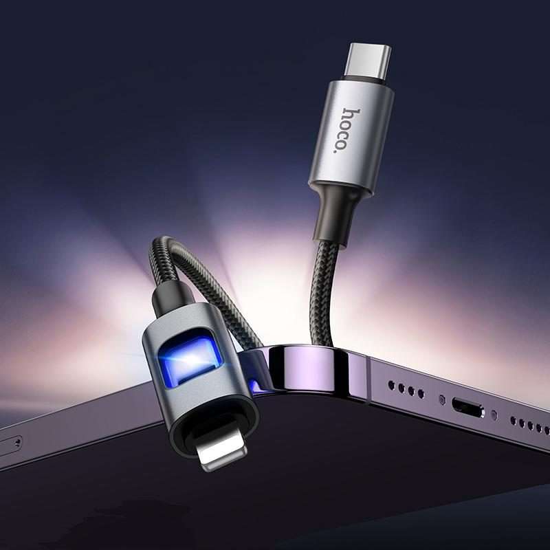 hoco U144 Colorful LED PD27W Type-C to 8 Pin Fast Charging Data Cable, Length: 1.2m(Black)