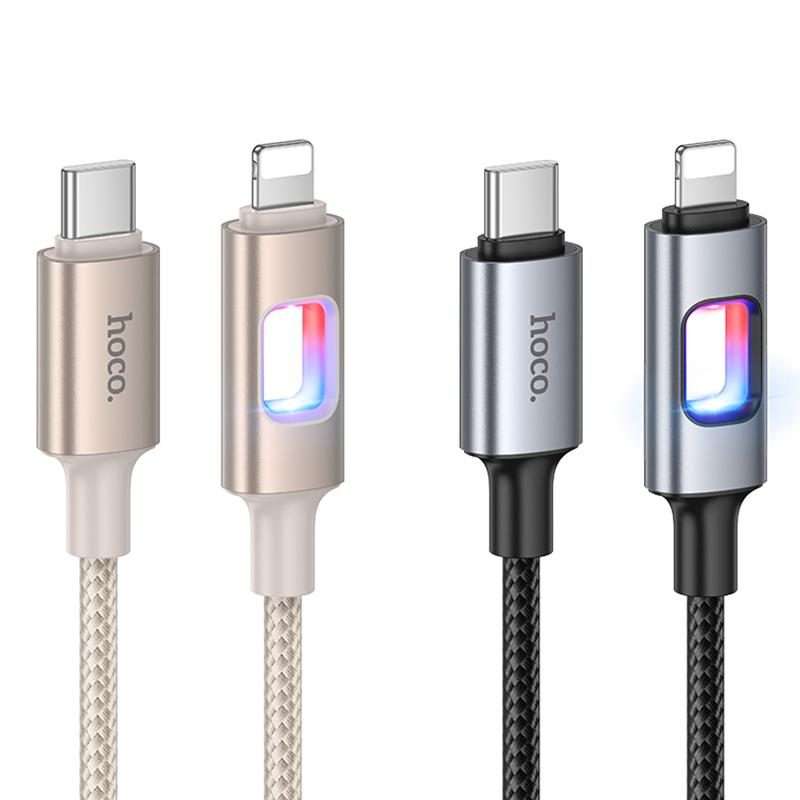 hoco U144 Colorful LED PD27W Type-C to 8 Pin Fast Charging Data Cable, Length: 1.2m(Black)