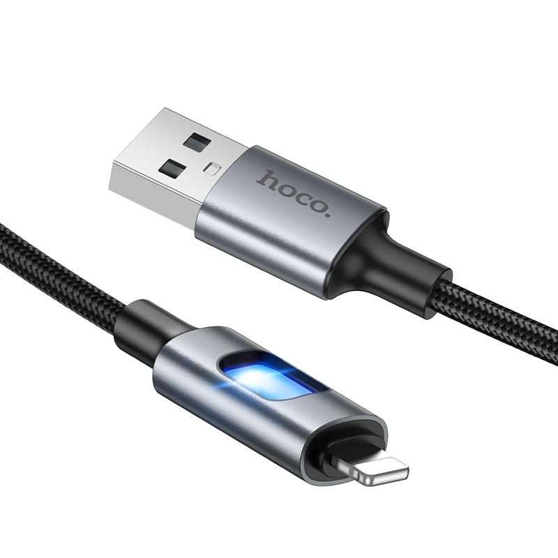 hoco U144 Colorful LED 2.4A USB to 8 Pin Charging Data Cable, Length: 1.2m(Black)