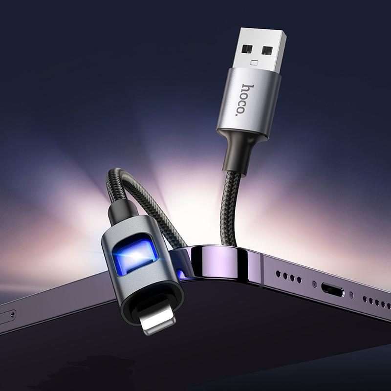 hoco U144 Colorful LED 2.4A USB to 8 Pin Charging Data Cable, Length: 1.2m(Black)