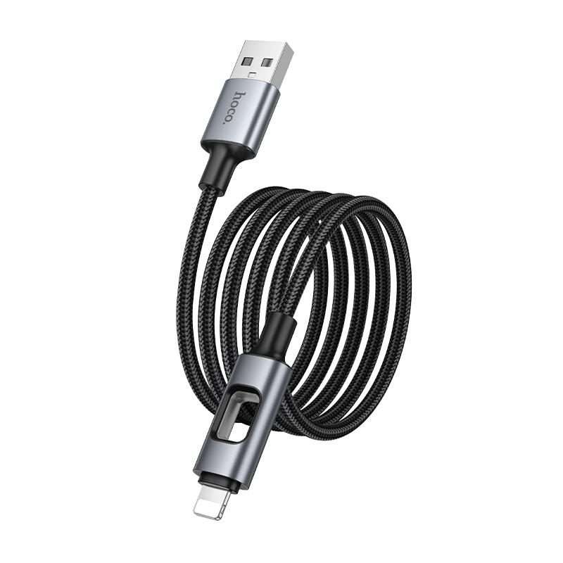 hoco U144 Colorful LED 2.4A USB to 8 Pin Charging Data Cable, Length: 1.2m(Black)